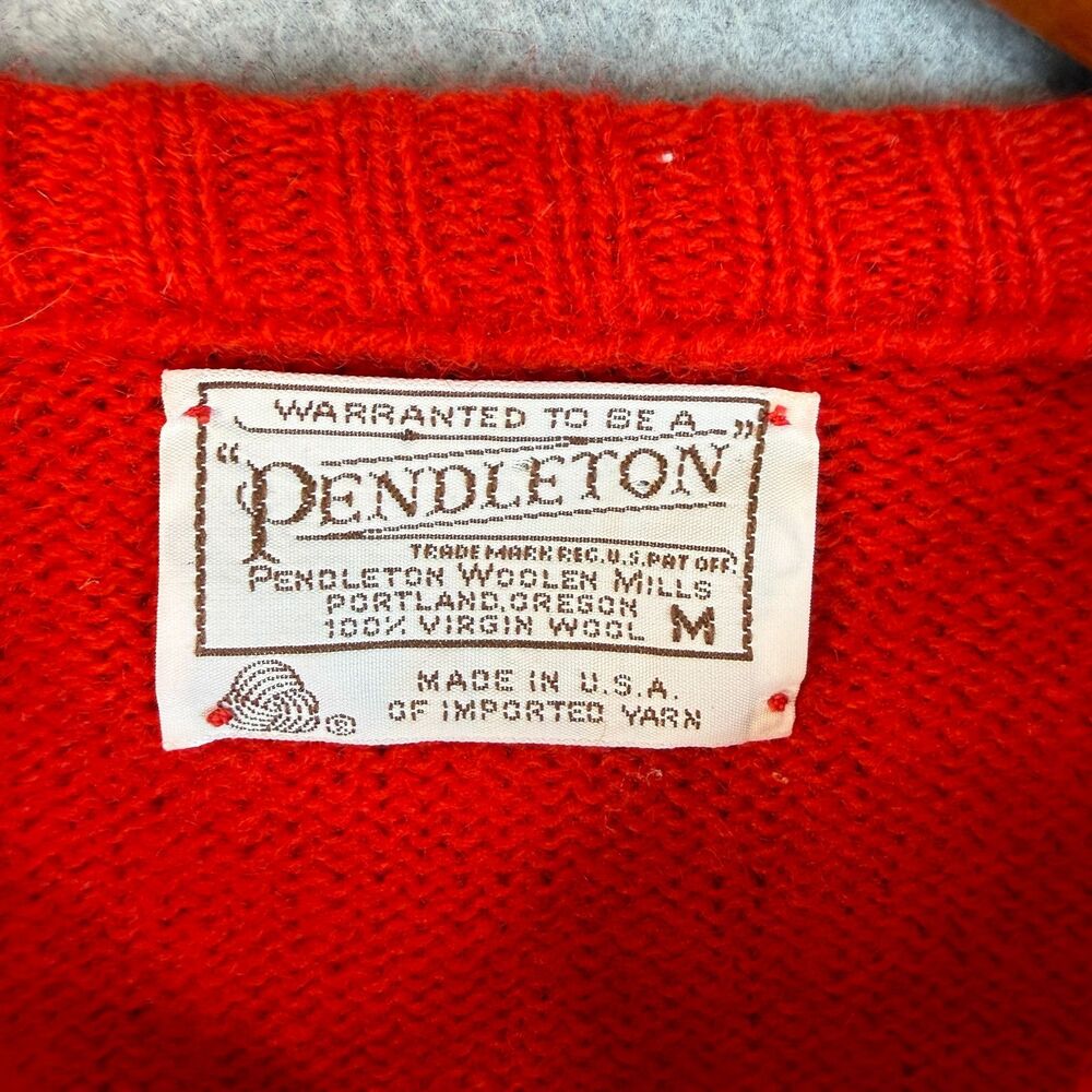 Vintage Red Pendleton Button Up Sweater Cardigan 100% Virgin Wool Grandma Core M - Picture 4 of 6